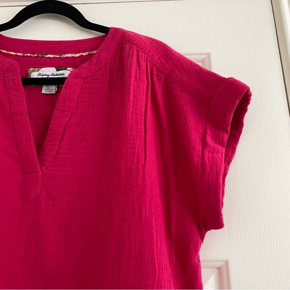 Tommy Bahama Coral Isle Cotton Gauze Island Soft V-Neck Shirt Pink Size Medium - Picture 5 of 11
